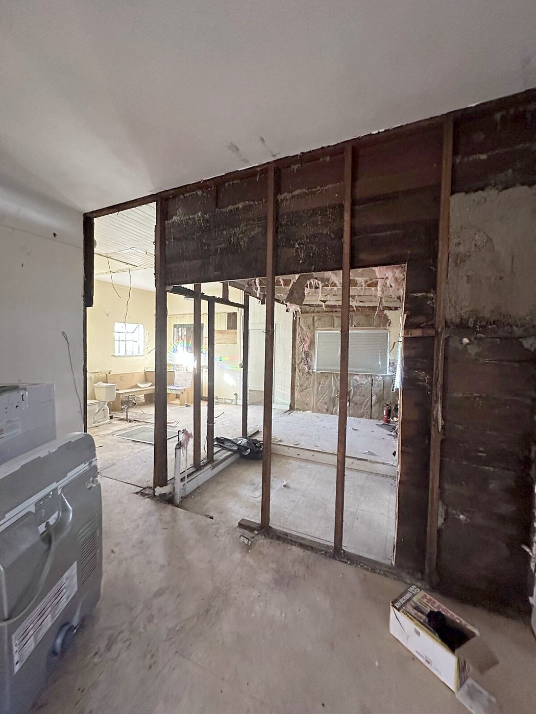 Interior walls opened to the studs