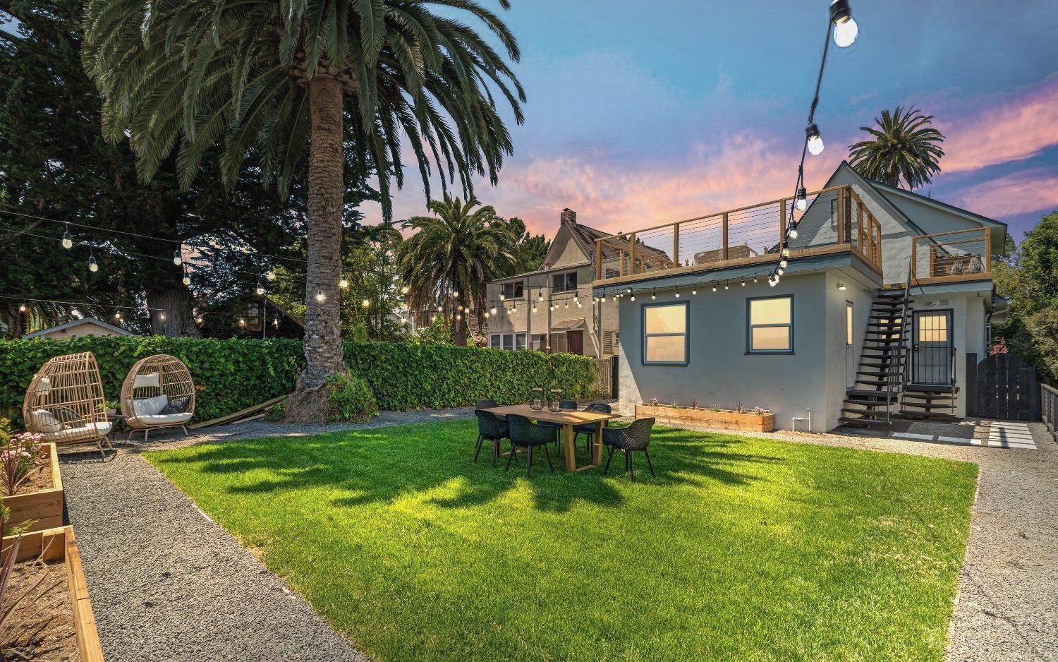 The landscaped back yard
