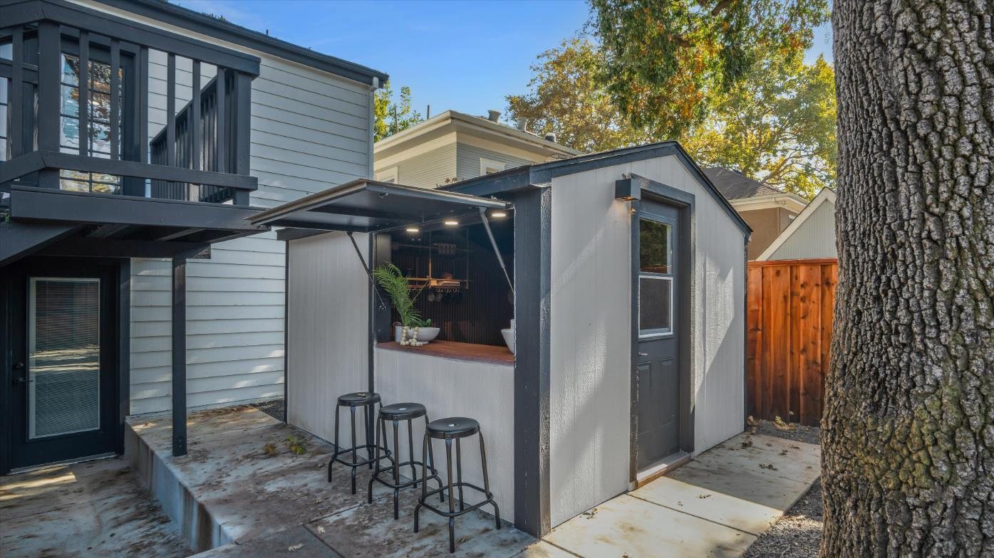 The old shed, now a bar with a pass-through window