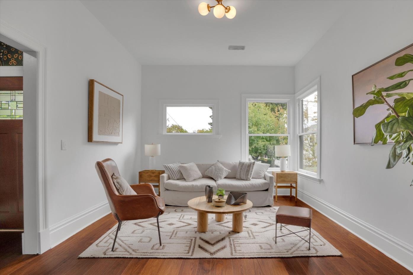 The front room in warm wood and white