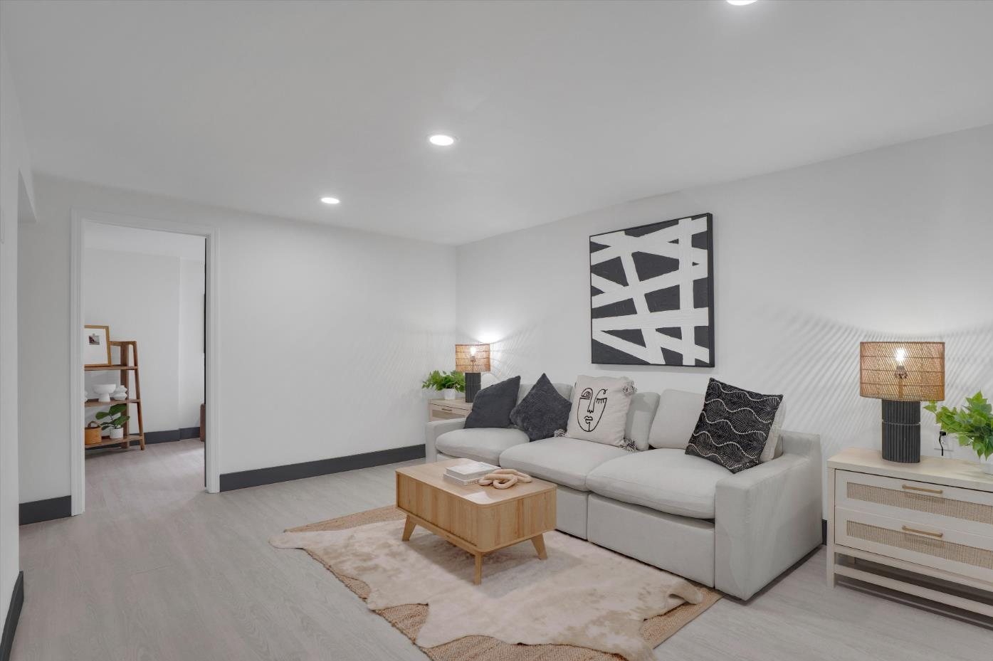 The lower-level sitting room after